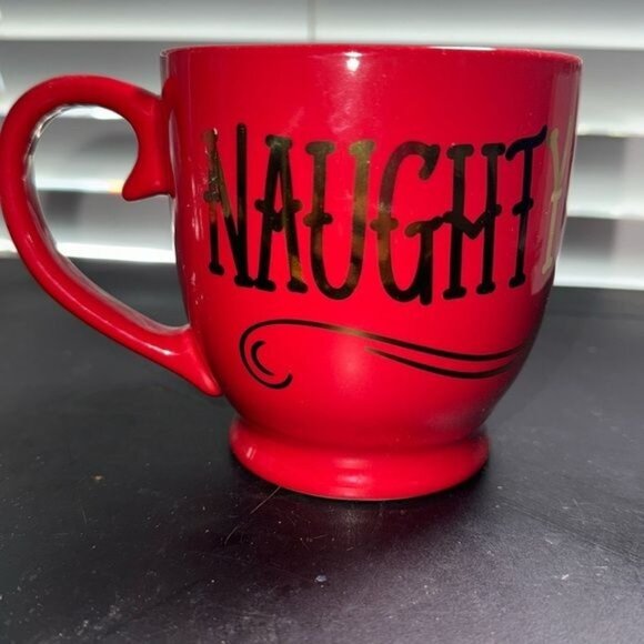 Naughty Red Ceramic Mug With Black Lettering Christmas Theme Hand Wash Only 3.5" - Picture 1 of 7